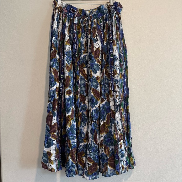 Le Mieux Floral Crinkle Maxi Pull On Long Skirt Boho Artsy Festival 1X - Picture 1 of 11